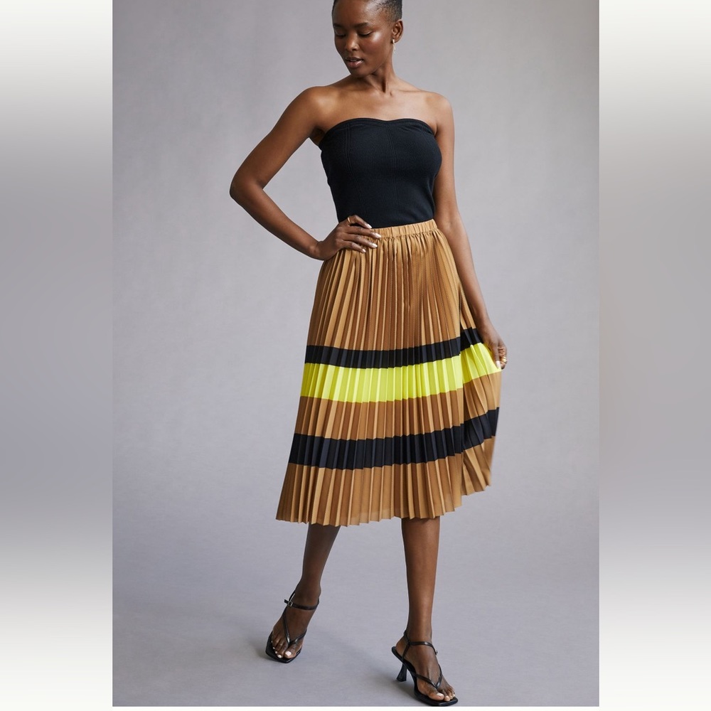 Pleated Colorblock Midi Skirt